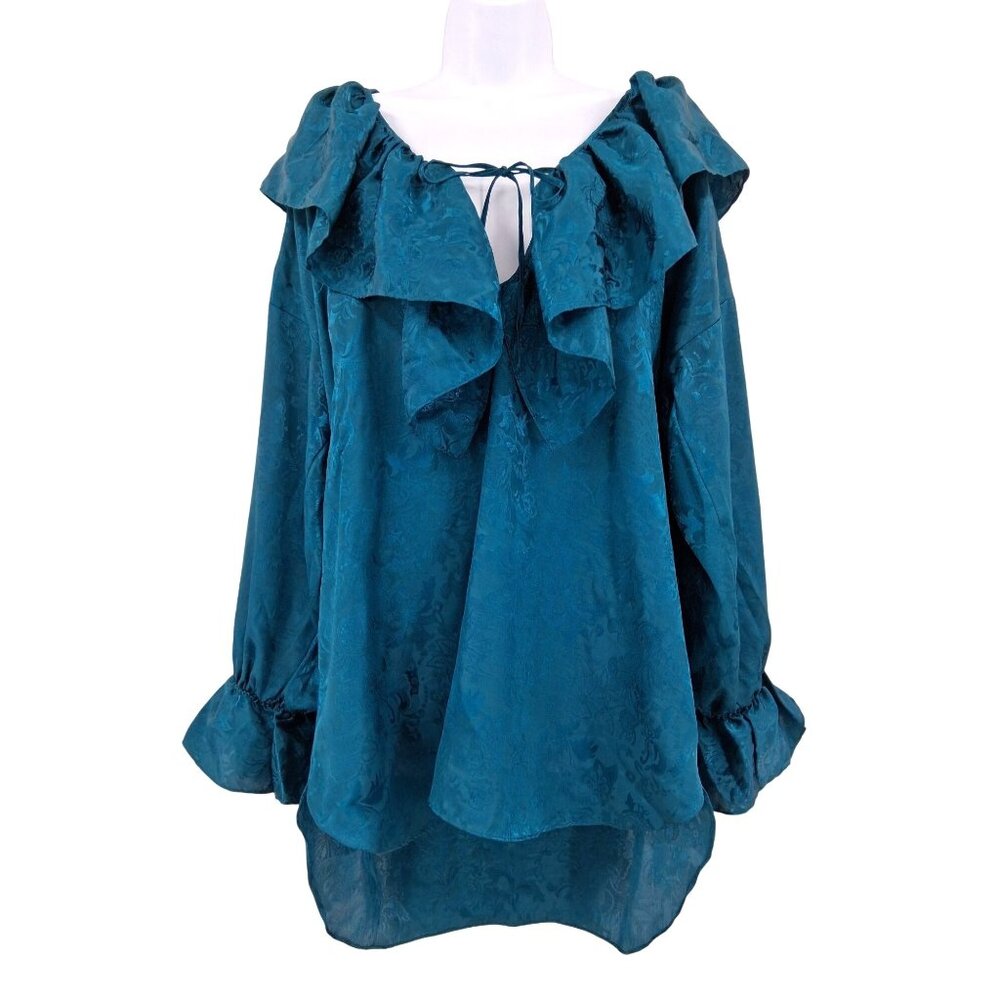 VTG Victoria's Secret Turquoise Jacquard Ruffle Nightie Size Small Gold Label
